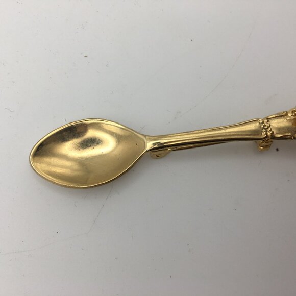 Vintage Small Gold Tone Spoon Pin Brooch Jewelry Amethyst Maple Leaf 2 1/2" - Picture 5 of 11